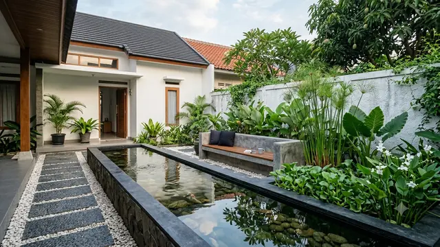 Halaman Rumah Tanpa Rumput yang Tetap Sejuk dan Sedap Dipandang