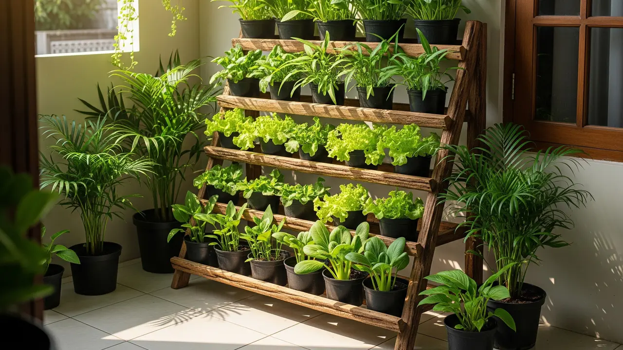 Kebun Vertikal dari Rak Kayu Serbaguna