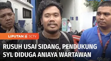 Kericuhan terjadi usai sidang vonis terpidana Syahrul Yasin Limpo di Pengadilan Tipikor, Jakarta Pusat. Jurnalis yang menjadi korban kericuhan melapor ke Polda Metro Jaya, selain terluka peralatan kerja seperti kamera juga dirusak.