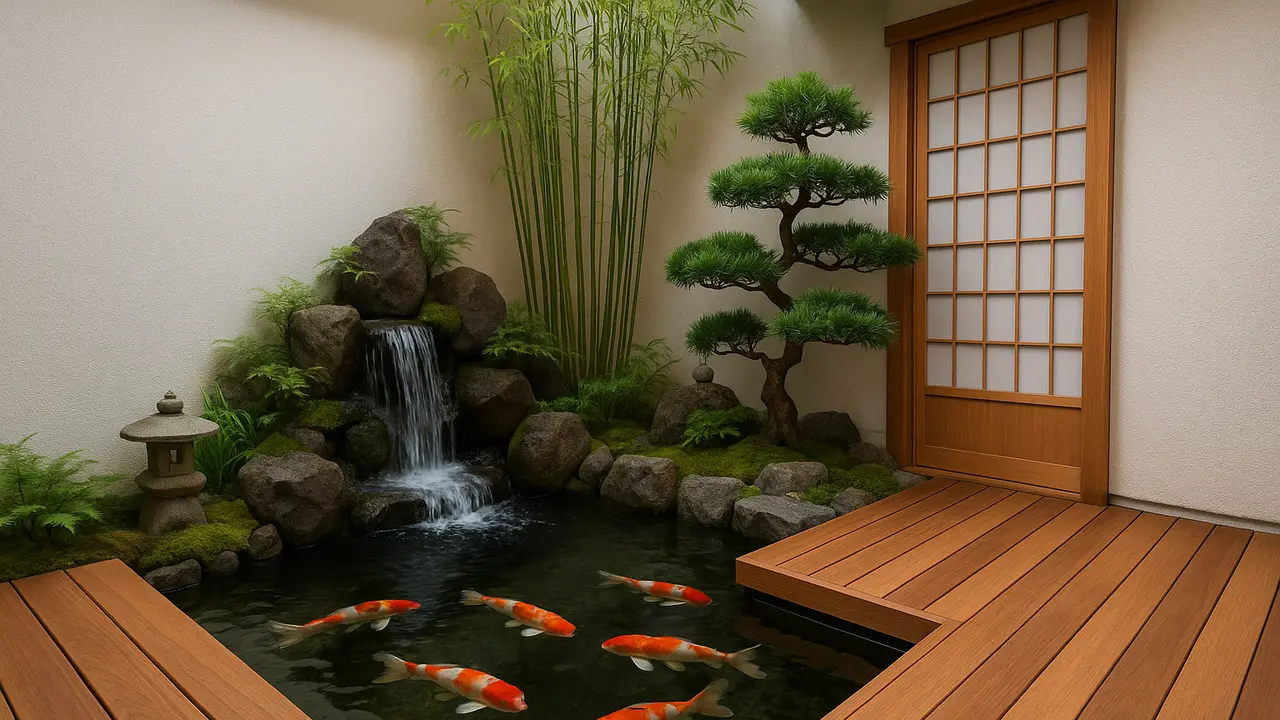 Gambar Kolam Ikan di Sudut Rumah Minimalis