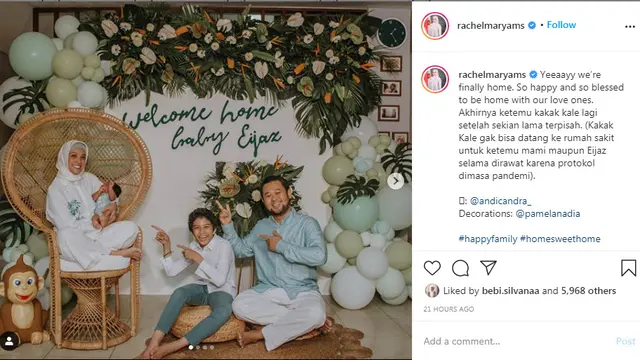Rachel Maryam akhirnya pulang ke rumah setelah melahirkan