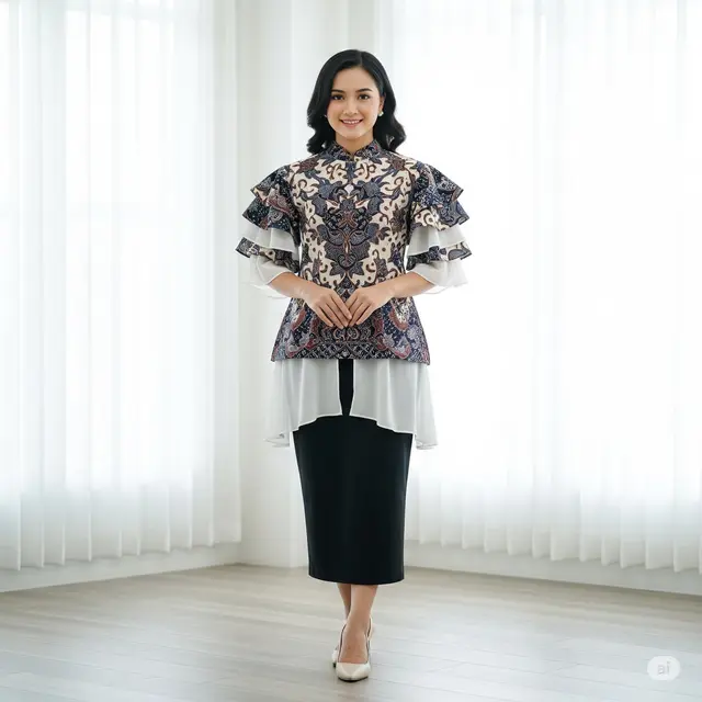 Blouse Kerah Tinggi + Ruffle Layer Chiffon