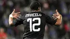 Real Madrid's Marcelo Vieira celebrates after scoring against Recreativo Huelva during their Spanish league match at Nuevo Colombino's stadium in Huelva, on April 18, 2009. AFP PHOTO/CRISTINA QUICLER