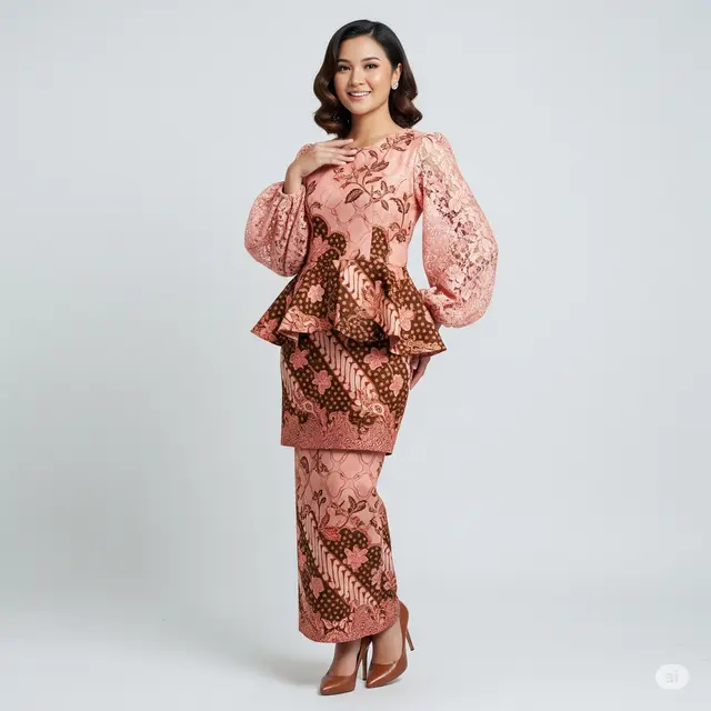 Inspirasi Dress Batik Brokat Tumpuk Dua Motif.