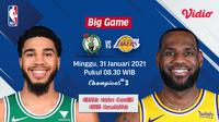 Pertandingan Celtics vs Lakers, Minggu (31/1/2021) pukul 08.30 dapat disaksikan live streaming melaui platform Vidio. (Dok. Vidio)