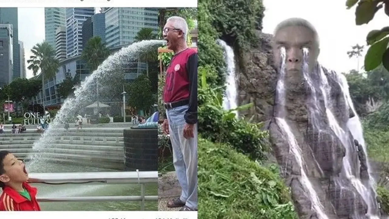 6 Editan Foto Orang di Air Mancur Ini Absurd Banget, Kocak