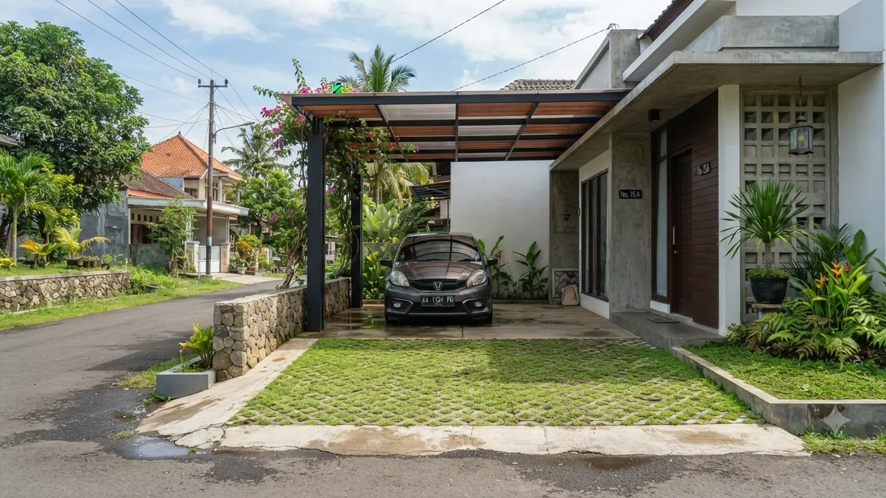 Inspirasi Carport Berlantai Grass Block yang Cocok untuk Rumah Modern Minimalis