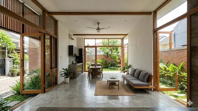 Rumah Kecil 1 Lantai Ventilasi Silang untuk Lahan Sempit (Foto: Gemini AI)