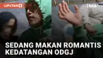 Momen tidak terduga dialami oleh sejoli ketika sedang romantis makan semangkok berdua
