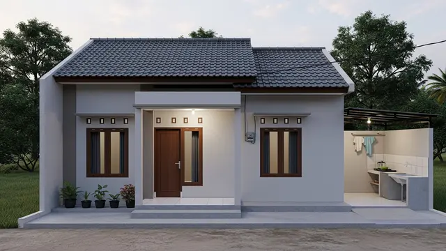 Rumah Minimalis Atap Genteng dengan Dua Kamar Tidur
