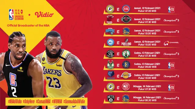 Jadwal NBA 2020/2021 pekan kedelapan di Vidio