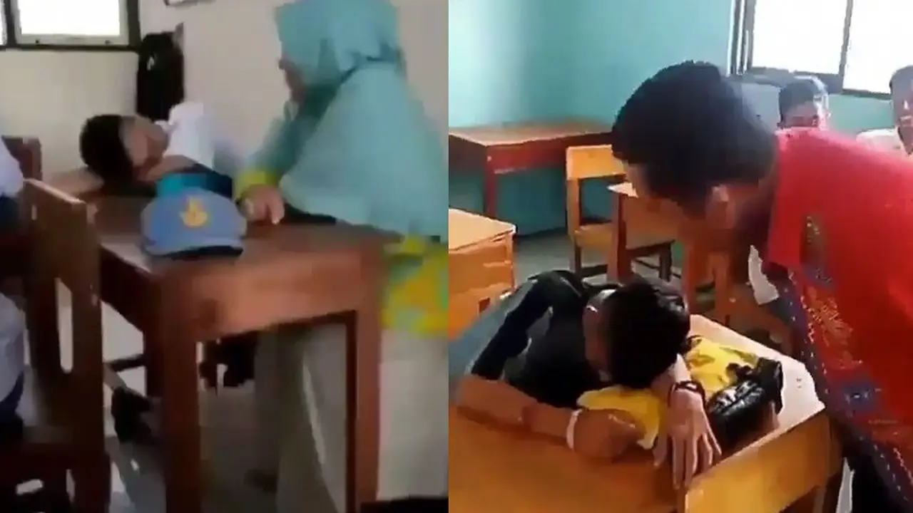 momen kocak guru pergoki murid tidur di kelas