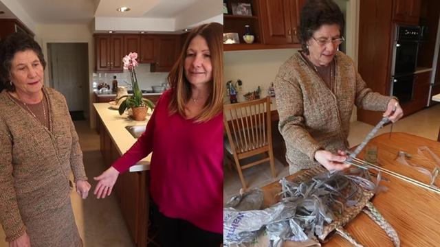 Rosa Ferrigno dan baju rajutnya.