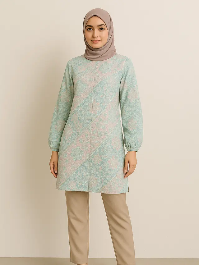 Tunik Batik Katun Belah Samping Lengan Puff