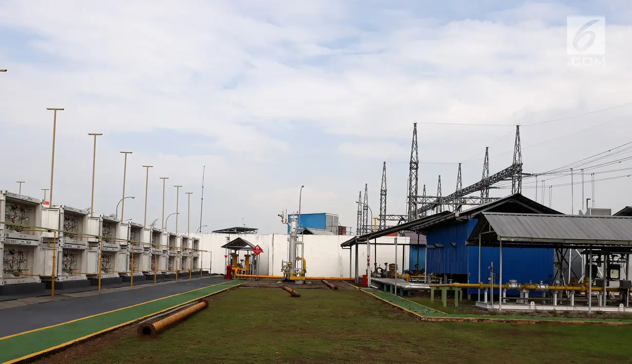 Suasana Pembangkit Listrik Tenaga Gas (PLTG) Jakabaring yang terletak di Palembang, Sumatera Selatan, Jumat (9/2). PLTG Jakabaring merupakan salah satu infrastruktur pendukung Asian Games 2018. (Liputan6.com/Agustina)