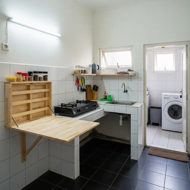 9 Desain Dapur Mungil 1,5x2 Meter Rumah Type 21 yang Menyatu dengan Ruang Laundry