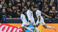 Aston Villa mengalahkan Club Brugge 3-1 dalam leg pertama babak 16 besar Liga Champions 2024/2025 di Jan Breydel Stadium, Bruges, Belgia, Rabu (5/3/2025) dini hari WIB. (AFP/Nicolas Tucat)