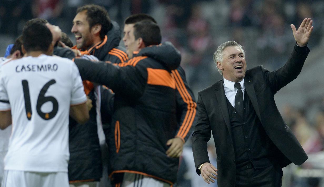Selama dua musim membesut Real Madrid, Carlo Ancelotti berhasil membawa Los Blancos meraih 89 kemenangan, 14 hasil imbang dan 16 kekalahan di semua ajang kompetisi. (AFP/Christof Stache)
