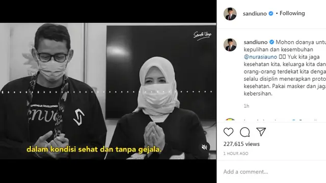 Nur Asia istri Sandiaga Uno positif Covidb19