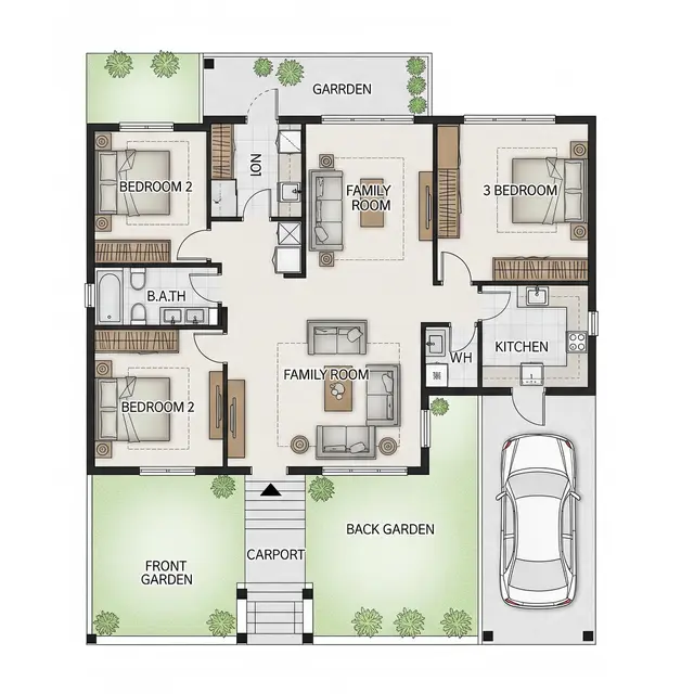 Denah Rumah Sederhana 6x12 3 Kamar.