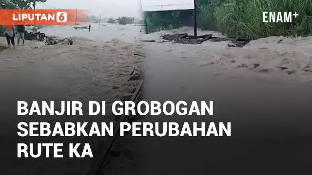 Banjir di KM 32+5/7 antara Stasiun Gubug-Karangjati ganggu perjalanan KA. Rel di wilayah Grobogan terendam air setinggi 20 cm dan menutup jalur KA