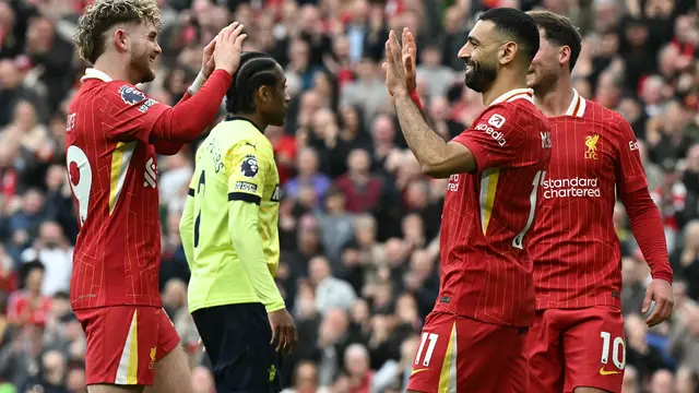 Selebrasi pemain Liverpool saat comeback melawan Southampton di Liga Inggris 2024/2025