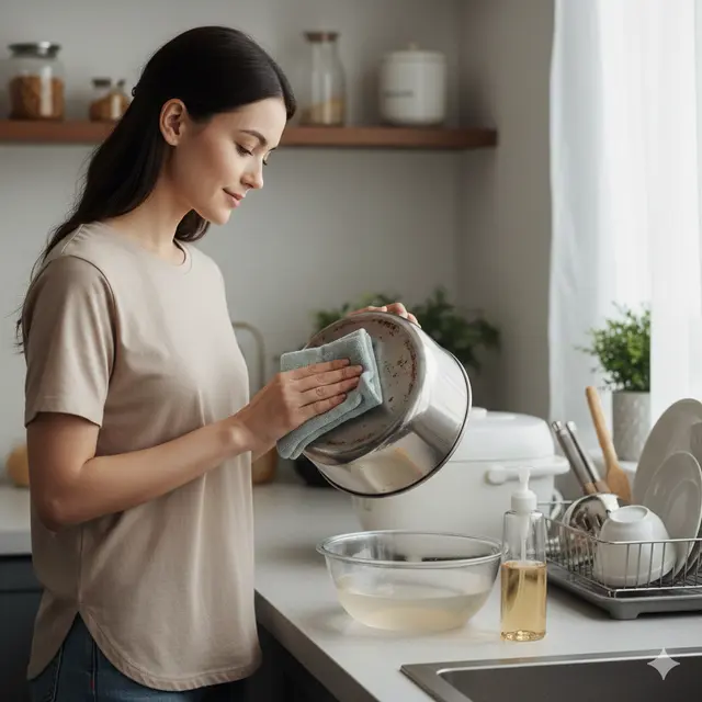 Cara Membersihkan Panci Rice Cooker (Foto: Gemini AI)