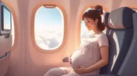 Bumil bisa tetap menikmati babymoon dan melakukan perjalanan jauh naik pesawat, asalkan terbang di waktu yang tepat dan memerhatikan tips aman dari dokter kandungan (Ilustrasi by AI)