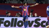 Penyerang Barcelona, Marcus Rashford, berselebrasi setelah mencetak gol ke gawang Olympiakos pada pada laga Liga Champions di Estadi Olimpic Lluis Companys, Rabu (22/10/2025) dini hari WIB. (Josep Lago/AFP)
AFP