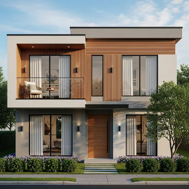 Rumah Tipe 45 Gaya Modern 2 Lantai dengan Balkon
