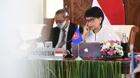 Menteri Luar Negeri (Menlu) Retno Marsudi saat menghadiri KTT ke-8 ASEAN-Amerika Serikat secara virtual. (Foto: Biro Pers Sekretariat Presiden)