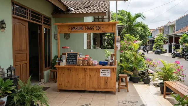 Teras dengan Meja atau Counter Jualan
