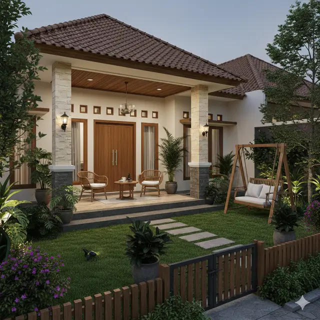 Teras Rumah 6x9 dengan Taman Sederhana (Foto: Gemini AI)
