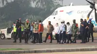 Jokowi tiba di Purbalingga, disambut oleh Ganjara dan jajarannya.
