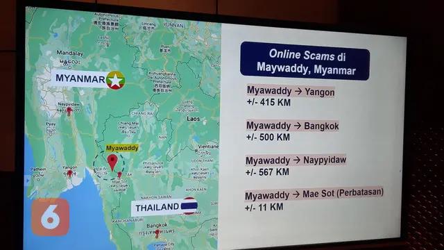 Peta lokasi yang disekap di Myanmar akibat online scams.