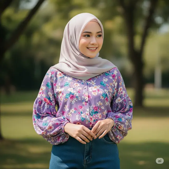 Inspirasi OOTD Floral Hijabers 2025. Foto: Gemini