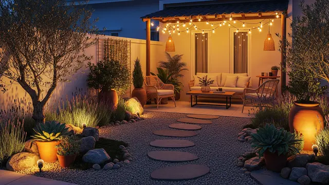 Model Taman Depan Rumah dengan Lampu Sorot Estetik dan Anti Ular/ Ilustrasi AI