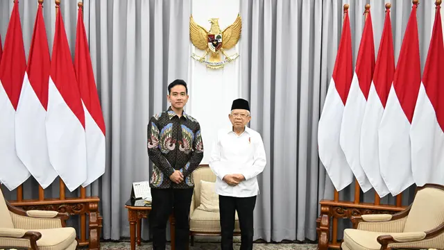 Wakil presiden terpilih Gibran Rakabuming Raka menemui Wakil Presiden Ma'ruf Amin Rabu (24/4/2024).