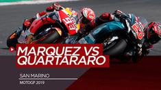 Berita video momen duel Marc Marquez dengan Fabio Quartararo pada balapan MotoGP San Marino, Minggu (15/9/2019).