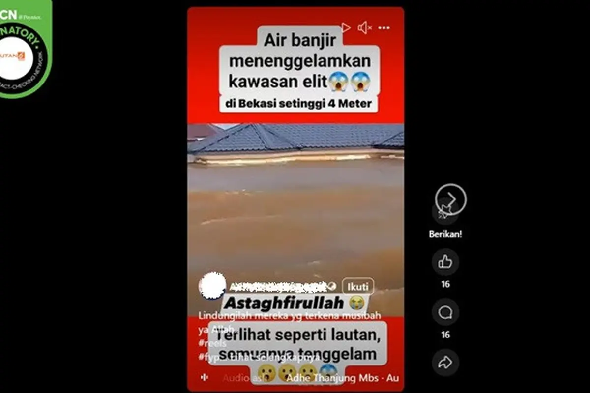 Gambar tangkapan layar video yang diklaim kawasan elite di Bekasi tenggelam akibat banjir. (sumber: Facebook)