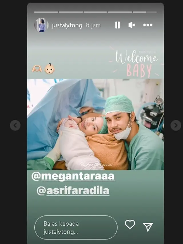 Asri Faradila istri Achmad Megantara telah melahirkan bayi perempuan (Foto: Nafas Pertama via IG justalytong)