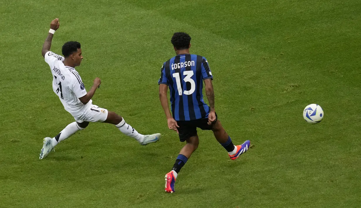 Real Madrid keluar sebagai juara Piala Super Eropa 2024 usai menaklukkan jawara Liga Europa, Atalanta, 2-0. (AP Photo/Darko Vojinovic)