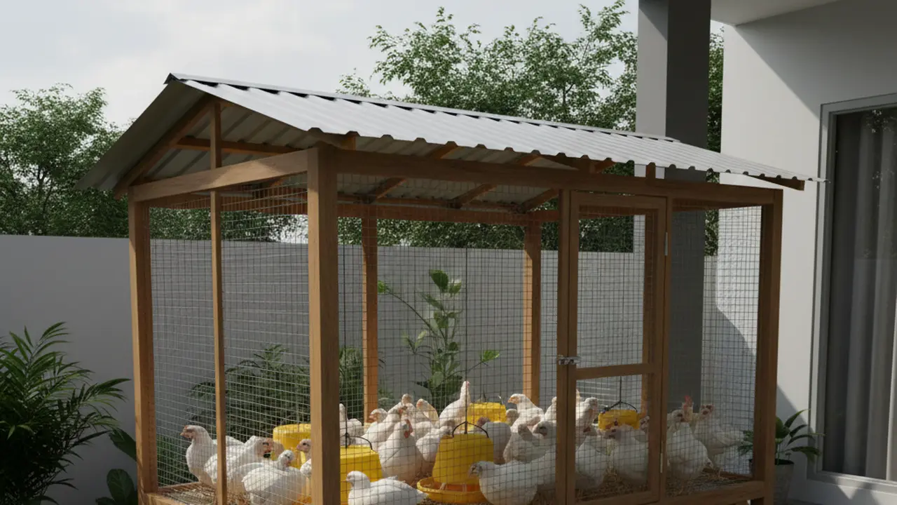 Contoh Kandang Ayam Broiler Skala Rumahan. AI