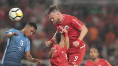 Pemain Persija Jakarta, Marko Simic mencetak gol ke gawang JDT pada laga Piala AFC 2018 di Stadion Utama Gelora Bung Karno, Jakarta, Selasa (10/4/2018). Simic mencetak Hattrick ke gawang JDT.  (Bola.com/Nick Hanoatubun)