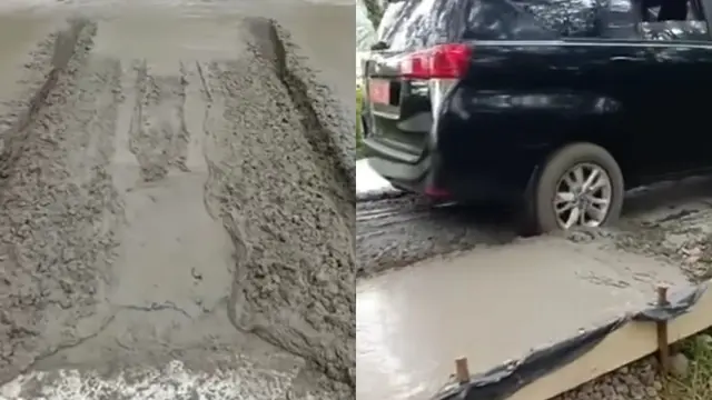 Mobil Dinas Terobos Jalan Cor Basah