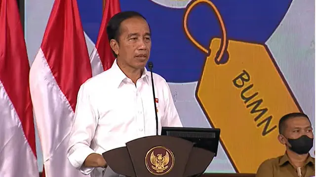 Presiden Jokowi saat menghadiri acara Kamar Dagang dan Industri (Kadin) Indonesia di Taman Mini Indonesia Indah, Jakarta, Selasa (23/8/2022).