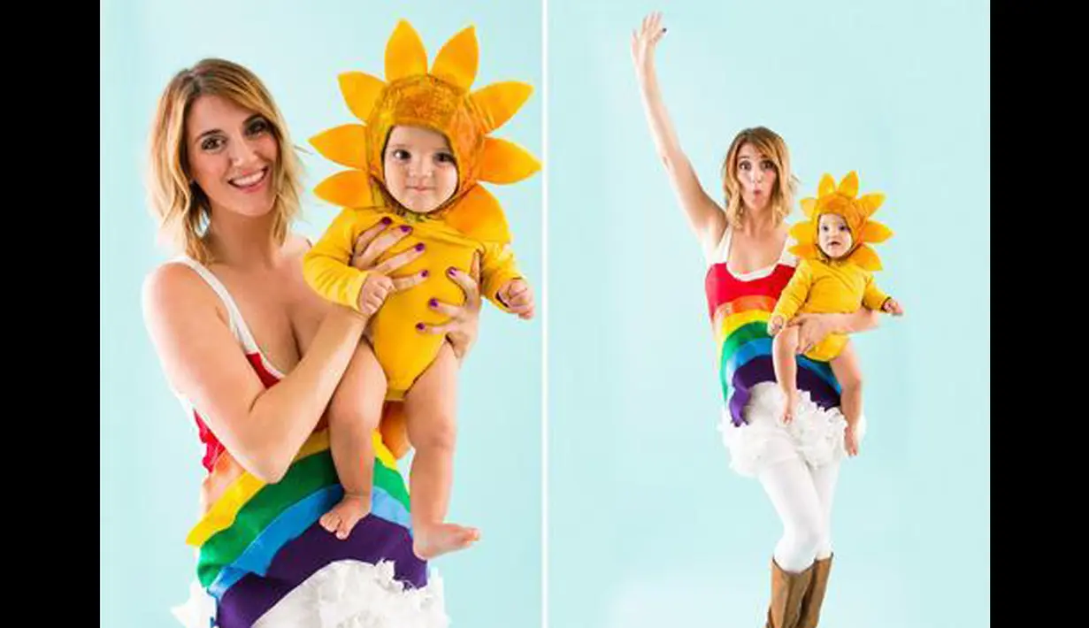 Kostum Halloween yang ini, Sang Mama menjadi Pelangi dan Sang Bayi menjadi matahari (Istimewa)