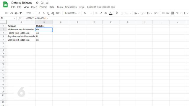 Deteksi Bahasa di Google Sheets