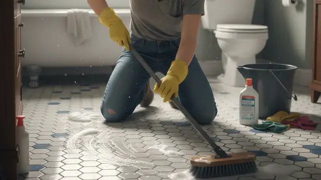 membersihkan kamar mandi