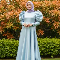 Model Gaun Maxi Pesta Muslimah Satin Pastel (Foto by Gemini AI)